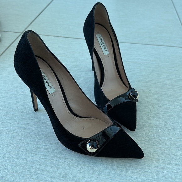 Giorgio Armani Tuxedo Button Suede Heels - Picture 2 of 6